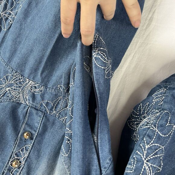 Korean Brand Embroidery Womens Slim Fit Denim Skirts Jean Dress Long Sleeve Sz L - Picture 7 of 12